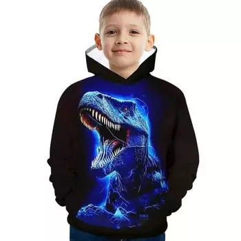 Одежда для мальчиков Модная одежда с принтом динозавра и ревом для мальчиков с длинными рукавами, толстовка с капюшоном, осенне-зимняя толстовка, детская домашняя одежда 100CM