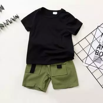 Одежда для мальчиков, одежда для младенцев, однотонные топы с короткими рукавами + короткие штаны, детский летний комплект одежды из 2 предметов 2-3Y