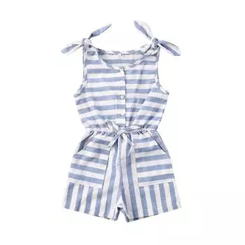 Одежда для маленьких девочек, хлопковый комбинезон без рукавов, полосатый комбинезон на бретельках, летние наряды 110 белый