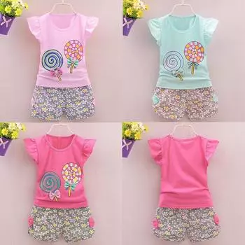 Одежда для маленьких девочек из 2 предметов, футболка с надписью Lolly, топы + короткие штаны, комплект одежды 80