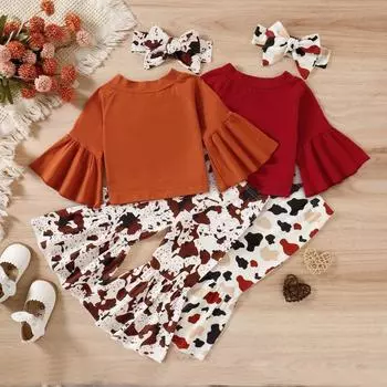 Одежда для маленьких девочек, комплект из расклешенных брюк, детская одежда, рубашки с оборками, топы 90