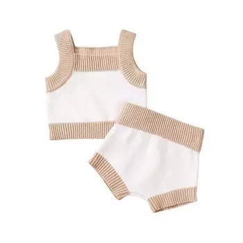 Одежда для маленьких девочек, костюмы контрастного цвета, вязаные топы без рукавов на бретелях, шорты с эластичной резинкой на талии, комплект из 2 предметов 0-6 Months белый