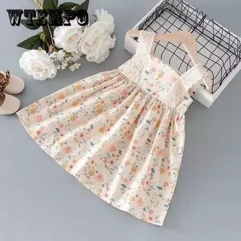 Одежда для маленьких девочек, летнее кружевное платье принцессы без рукавов с цветочным принтом, элегантный милый костюм для малышей 140