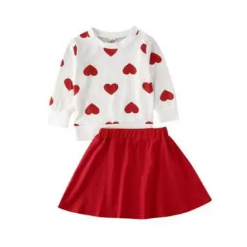 Одежда для маленьких девочек на День святого Валентина, рубашка с длинными рукавами и принтом «любящее сердце», топы, юбка-пачка, комплект одежды из 2 предметов 2-3 Years красный