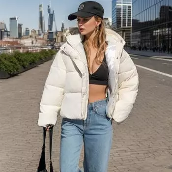 Одежда для маленьких хлебцев и одежда для женщин с короткими моделями, корейский вариант свободной пуховой одежды, утепленная зимняя куртка. S белый