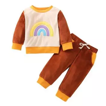 Одежда для маленьких мальчиков и девочек, свитер с длинными рукавами и радужной вышивкой, брюки, осенне-зимний спортивный костюм, одежда L