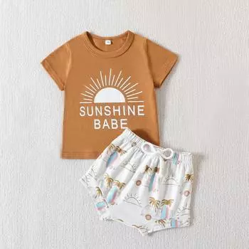 Одежда для маленьких мальчиков, комплект из 2 предметов, футболка и короткие штаны, летние наряды 80