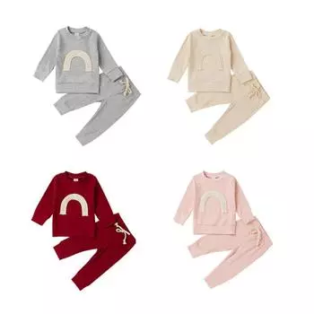 Одежда для маленьких мальчиков, спортивный костюм, толстовка, топы + штаны, комплект одежды, пуловер с длинными рукавами и радужным принтом, толстовка, топ 100