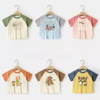 Одежда для малышей, футболки с короткими рукавами для мальчиков, летняя одежда для девочек, летняя хлопковая детская одежда для маленьких девочек, топы 73CM