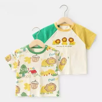 Одежда для малышей, повседневные футболки с короткими рукавами, летняя одежда для мальчиков и девочек, детские летние топы с половиной рукавов 73CM