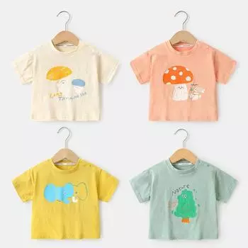 Одежда для малышей, повседневные футболки с короткими рукавами, летняя одежда для мальчиков и девочек, детские летние топы с половиной рукавов 73CM