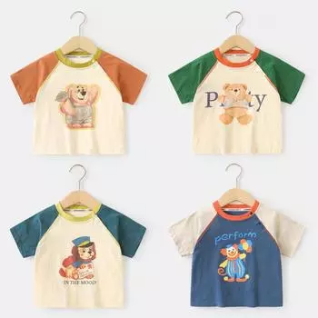 Одежда для малышей, повседневные футболки с короткими рукавами, летняя одежда для мальчиков и девочек, детские летние топы с половиной рукавов 73CM