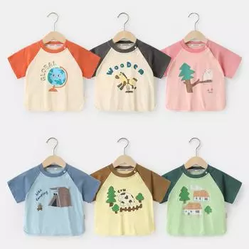 Одежда для малышей, повседневные футболки с короткими рукавами, летняя одежда для мальчиков и девочек, детские летние топы с половиной рукавов 73CM