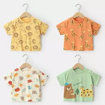 Одежда для малышей, повседневные футболки с короткими рукавами, летняя одежда для мальчиков и девочек, детские летние топы с половиной рукавов 73CM