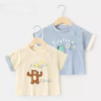 Одежда для малышей, повседневные футболки с короткими рукавами, летняя одежда для мальчиков и девочек, детские летние топы с половиной рукавов 73CM