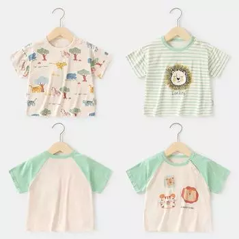 Одежда для малышей, повседневные футболки с короткими рукавами, летняя одежда для мальчиков и девочек, детские летние топы с половиной рукавов 73CM