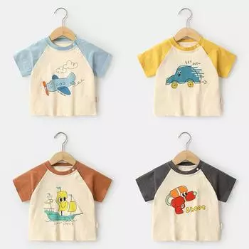Одежда для малышей, повседневные футболки с короткими рукавами, летняя одежда для мальчиков и девочек, детские летние топы с половиной рукавов 73CM
