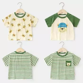 Одежда для малышей, повседневные футболки с короткими рукавами, летняя одежда для мальчиков и девочек, детские летние топы с половиной рукавов 73CM