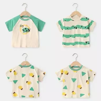 Одежда для малышей, повседневные футболки с короткими рукавами, летняя одежда для мальчиков и девочек, детские летние топы с половиной рукавов 73CM