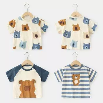 Одежда для малышей, повседневные футболки с короткими рукавами, летняя одежда для мальчиков и девочек, детские летние топы с половиной рукавов 73CM