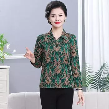 Одежда для мам среднего возраста, модная осенняя свободная рубашка с лацканами, цветная нижняя рубашка, весна и осень, новый длинный свободный и тонкий топ для женщин XL красный