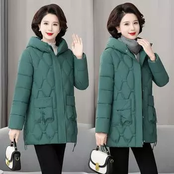 Одежда для мам среднего возраста с ватой на хлопке, средняя и длинная, одежда для женщин среднего возраста и пожилых людей с ватой на хлопке, осенняя и зимняя, утолщенная, зимняя L чёрный