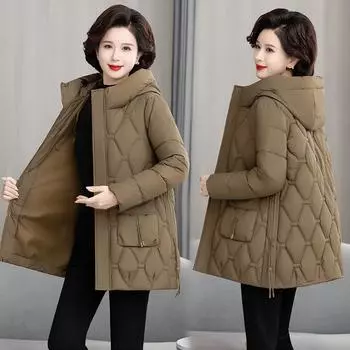 Одежда для мам среднего возраста с ватой на хлопке, средняя и длинная, одежда для женщин среднего возраста и пожилых людей с ватой на хлопке, осенняя и зимняя, утолщенная L чёрный