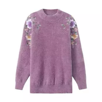 Одежда для мам, утолщенный свитер, одежда для женщин среднего и пожилого возраста, теплая блузка Yangqi, свободный низ, рубашка, костюм M recommends 80-52.5kg фиолетовый