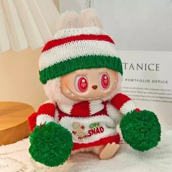 Одежда для мини-плюшевой куклы Labubu, рождественский вязаный свитер, одежда для плюшевой куклы, аксессуары, наряд для куклы Kpop, подарок