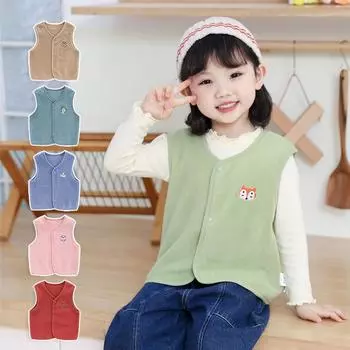 Одежда для младенцев, вязаный детский теплый жилет, пальто, осенний бархатный жилет без рукавов, куртка для мальчиков и девочек 12M зелёный