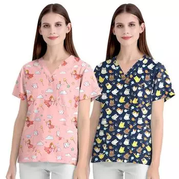 Одежда для мытья рук с принтом, униформа стоматолога, медсестры, 2024, операционная, с короткими рукавами, передвижная униформа, униформа для домашних животных S