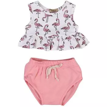 Одежда для новорожденных девочек, футболка без рукавов с оборками в виде фламинго + блумер, нижняя одежда, солнцезащитный костюм 0-3m белый