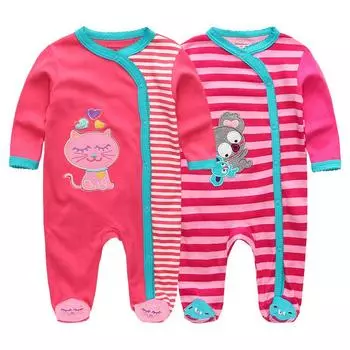 Одежда для новорожденных, комбинезоны с длинными рукавами, хлопок, 2 шт., одежда для малышей, От 3 до 12 месяцев 3M