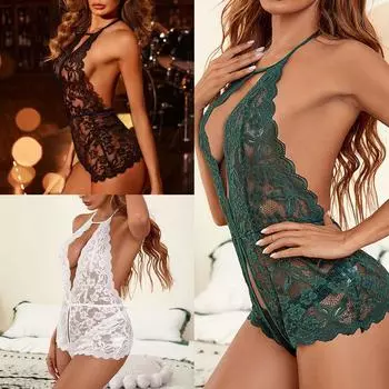 Одежда для отпуска Кружевной боди Сексуальное женское белье Прозрачная ночная рубашка L