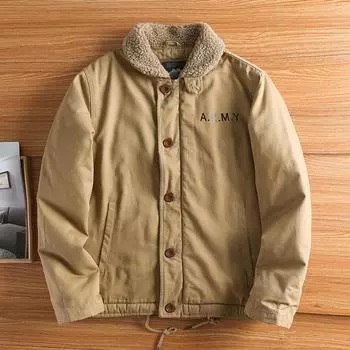 Одежда для палубы Куртка с хлопковой подкладкой Куртка для инструментов из утолщенного флиса в стиле ретро для мужчин Куртка из овечьей шерсти M