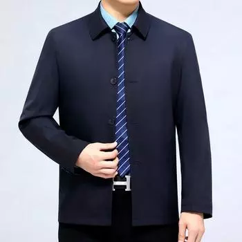 Одежда для папы, мужская куртка на весну и осень, свободные лацканы, одежда для папы среднего и пожилого возраста, повседневная куртка из шелка шелковицы на пуговицах 170