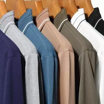 Одежда для папы среднего возраста, рубашка поло с длинным рукавом, осенняя новая деловая повседневная мужская свободная полосатая футболка с лацканами контрастного цвета M