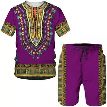 Одежда для пар с африканским принтом Dashiki, футболка/комплект, традиционная одежда, уличная одежда, винтажная мужская и женская футболка и шорты, костюм XL