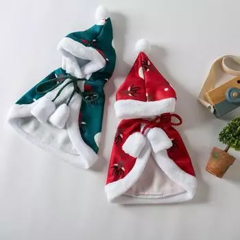 Одежда для питомцев на Новый год, накидка с шариками, плюшевое пальто для питомцев, рождественский новогодний плащ, шапка для маленькой собаки, одежда для щенков, аксессуары для собак S