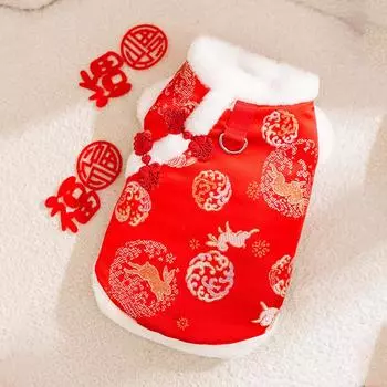 Одежда для питомцев Тедди чем медведь котенок осень и зима бархат одежда Тан праздничный китайский Новый год одежда на двух ногах одежда для собак M (recommended weight 5-4 kg)