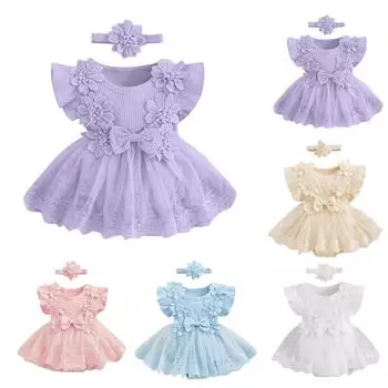 Одежда для ползания младенцев, летний детский кружевной милый комбинезон, костюм с цветком для новорожденного, платье для годовалого ребенка, юбка 70 бежевый