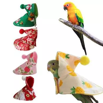 Одежда для попугаев с застежкой-липучкой Зимние шали для птиц Согреют вашего питомца Мультяшный принт Защита для домашних животных на открытом воздухе Пончо для прогулок M красный/белый