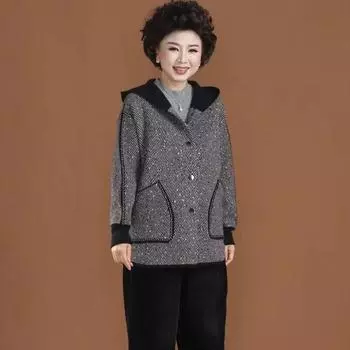 Одежда для пожилых матерей среднего возраста, весна-осень, вязаный кардиган с капюшоном, женская куртка, короткий тонкий женский свитер XXXXL серый