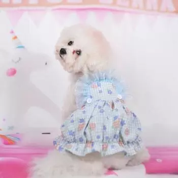 Одежда для щенков, модное праздничное платье, дышащая рубашка с принтом, летняя собака, принцесса XL синий