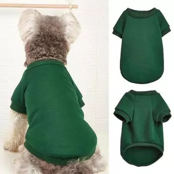 Одежда для щенков, однотонная теплая повседневная одежда, пуловер для собак, двуногая одежда для домашних животных S темно-зеленого