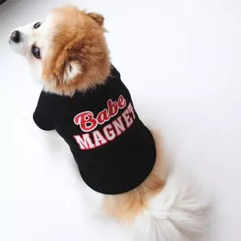 Одежда для щенков с буквенным принтом, модная повседневная одежда, тонкая футболка, двуногая одежда для собак S чёрный