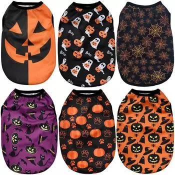 Одежда для собак Хэллоуин Костюм для домашних животных для маленьких собак Футболка для кошек Забавный жилет с призрачным принтом для щенка Одевание Одежда Чихуахуа Одежда для французского бульдога XS