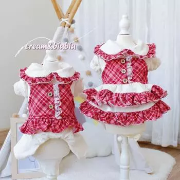 Одежда для собак и кошек на осень и зиму с бархатной красной сеткой, поддельная юбка из двух частей, наряд для четвероногих пар, одежда для щенков S