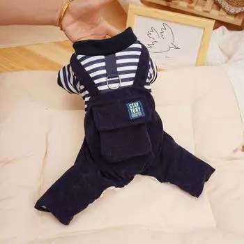 Одежда для собак и кошек Yousheng, поддельная двухкомпонентная конструкция, четвероногие с тяговым кольцом, полосатая, утолщенная, осенне-зимняя одежда для собак M темно-синий
