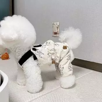 Одежда для собак, комбинезоны на подтяжках для собак, одежда для кошек, с маленьким кроликом и принтом, милые тонкие весенне-летние товары для мальчиков и девочек, товары для домашних животных XS жёлтый